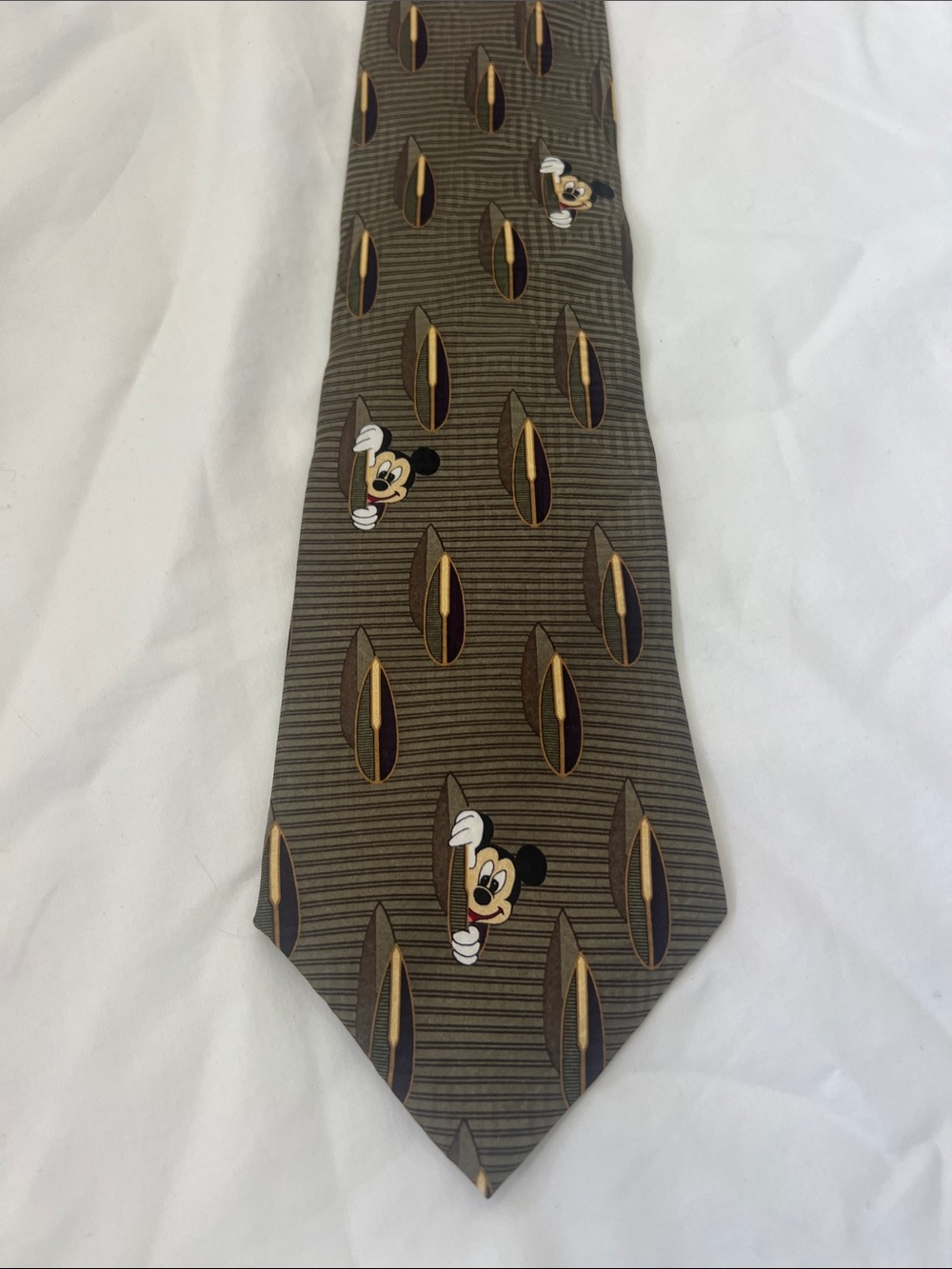 Disney silk Striped Tie with Mickey Mouse Motif